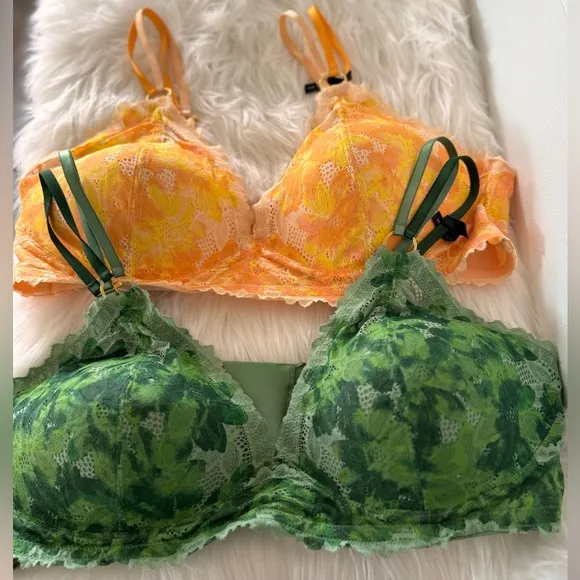 Set of 2 Aerie Real Power Wireless Push Up Sunkissed Lace Bras