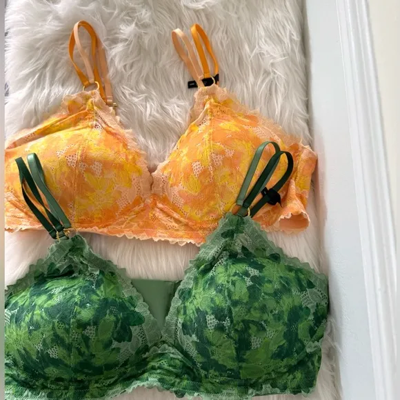 Set of 2 Aerie Real Power Wireless Push Up Sunkissed Lace Bras