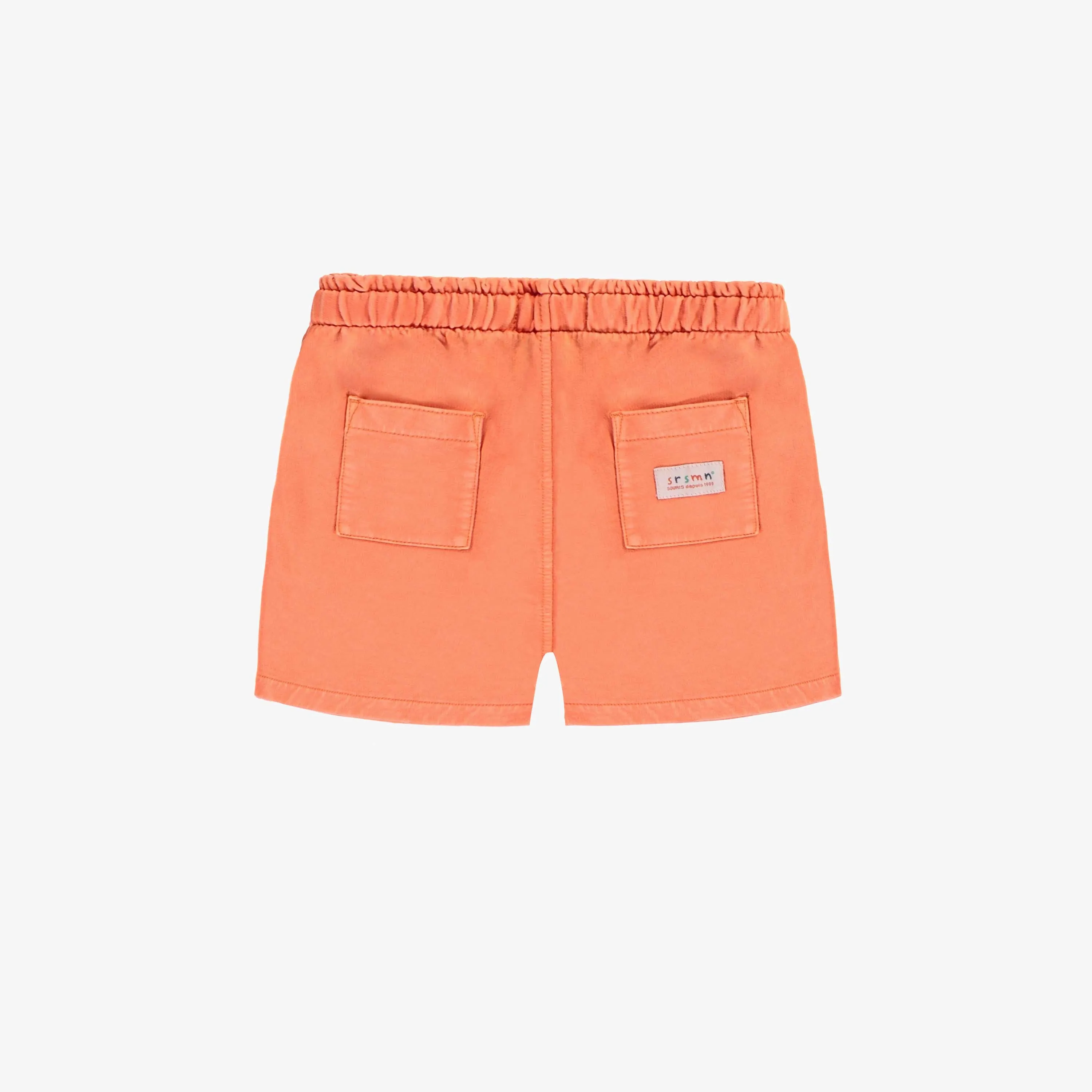 Short coupe décontractée orange en coton français, bébé  || Orange relaxed-fit shorts in french cotton, baby