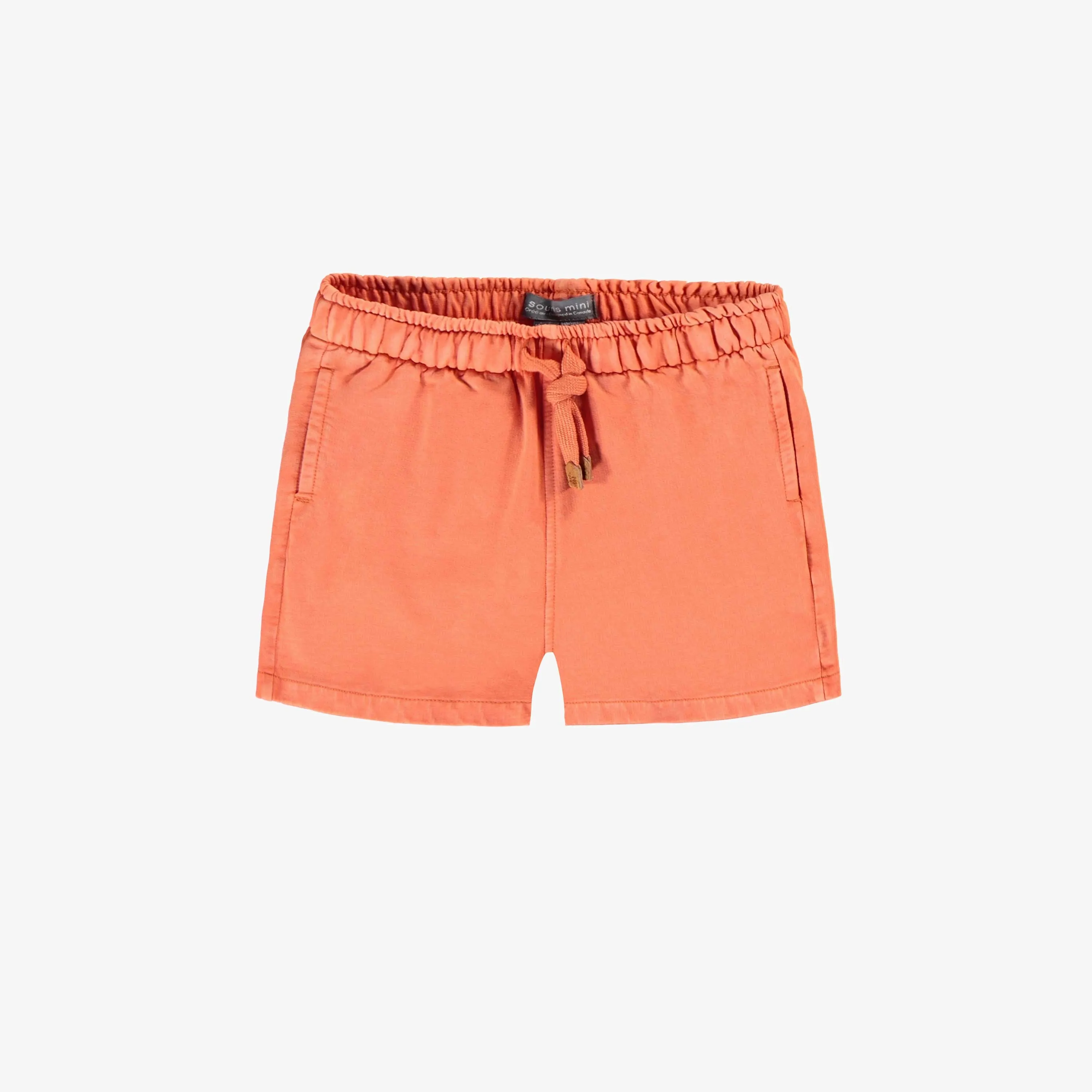 Short coupe décontractée orange en coton français, bébé  || Orange relaxed-fit shorts in french cotton, baby
