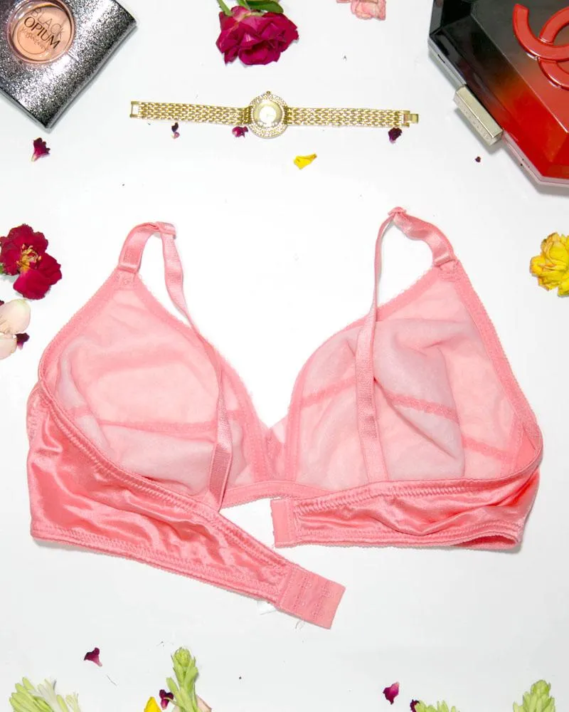 Soft Cotton Silk Self Design Non Wired-Non Padded Basic Bra - Pink