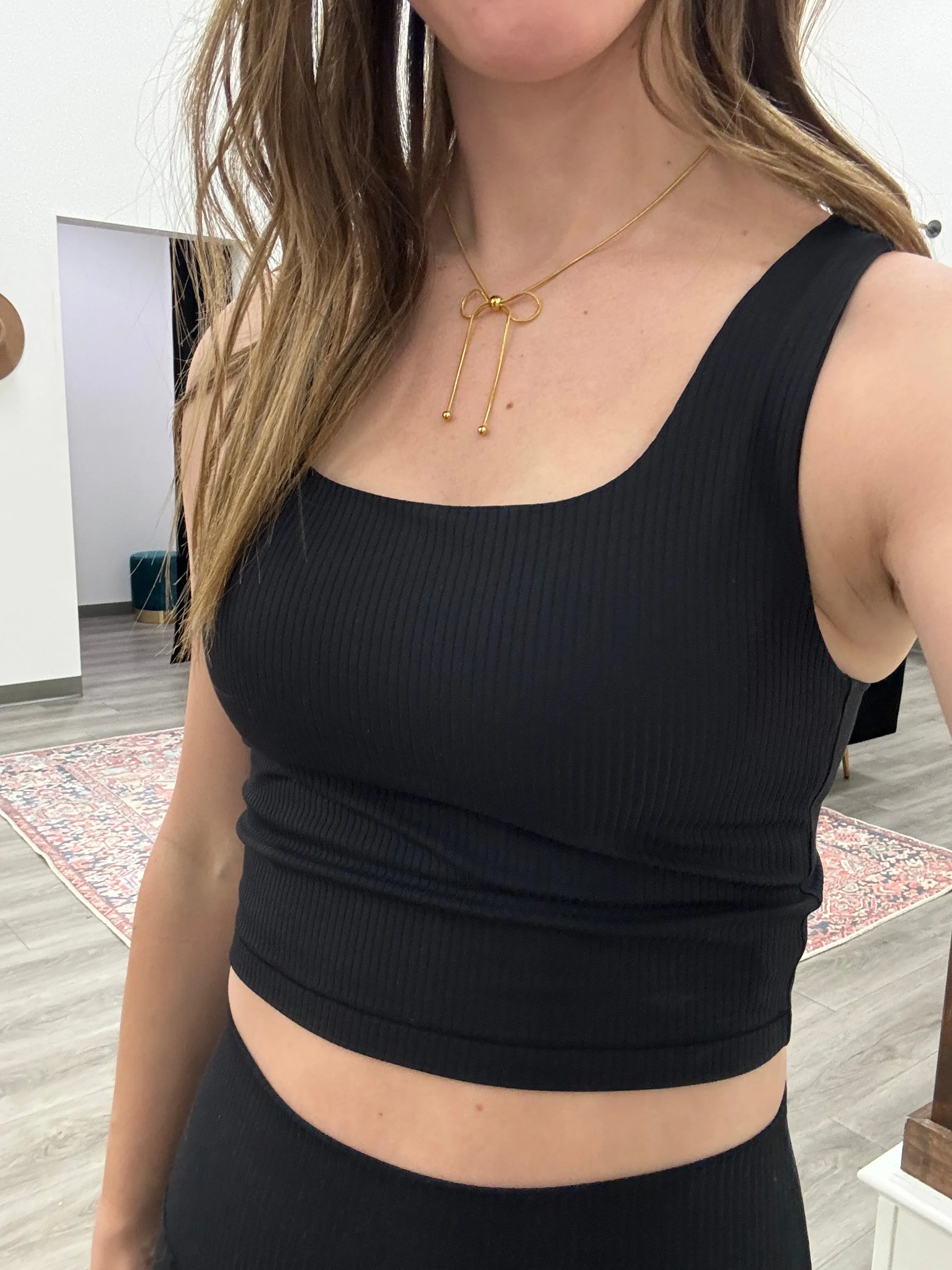 Square Neck Ribbed Racerback Sports Bra