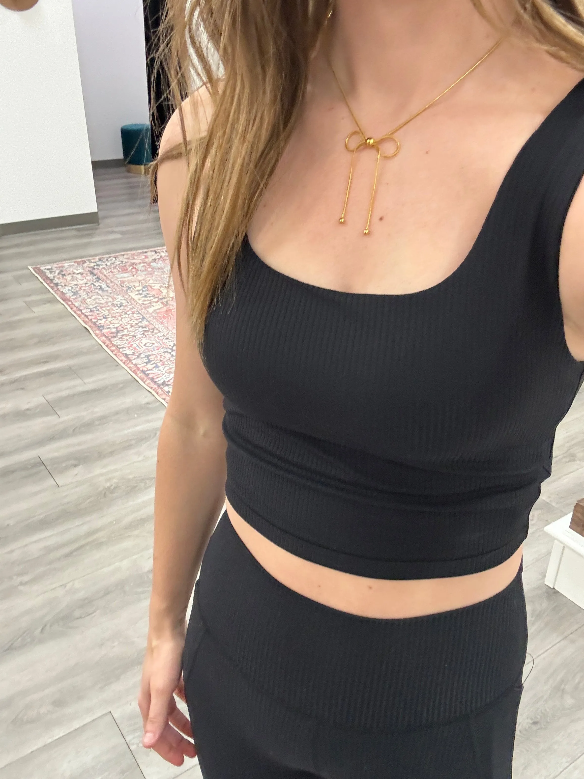 Square Neck Ribbed Racerback Sports Bra
