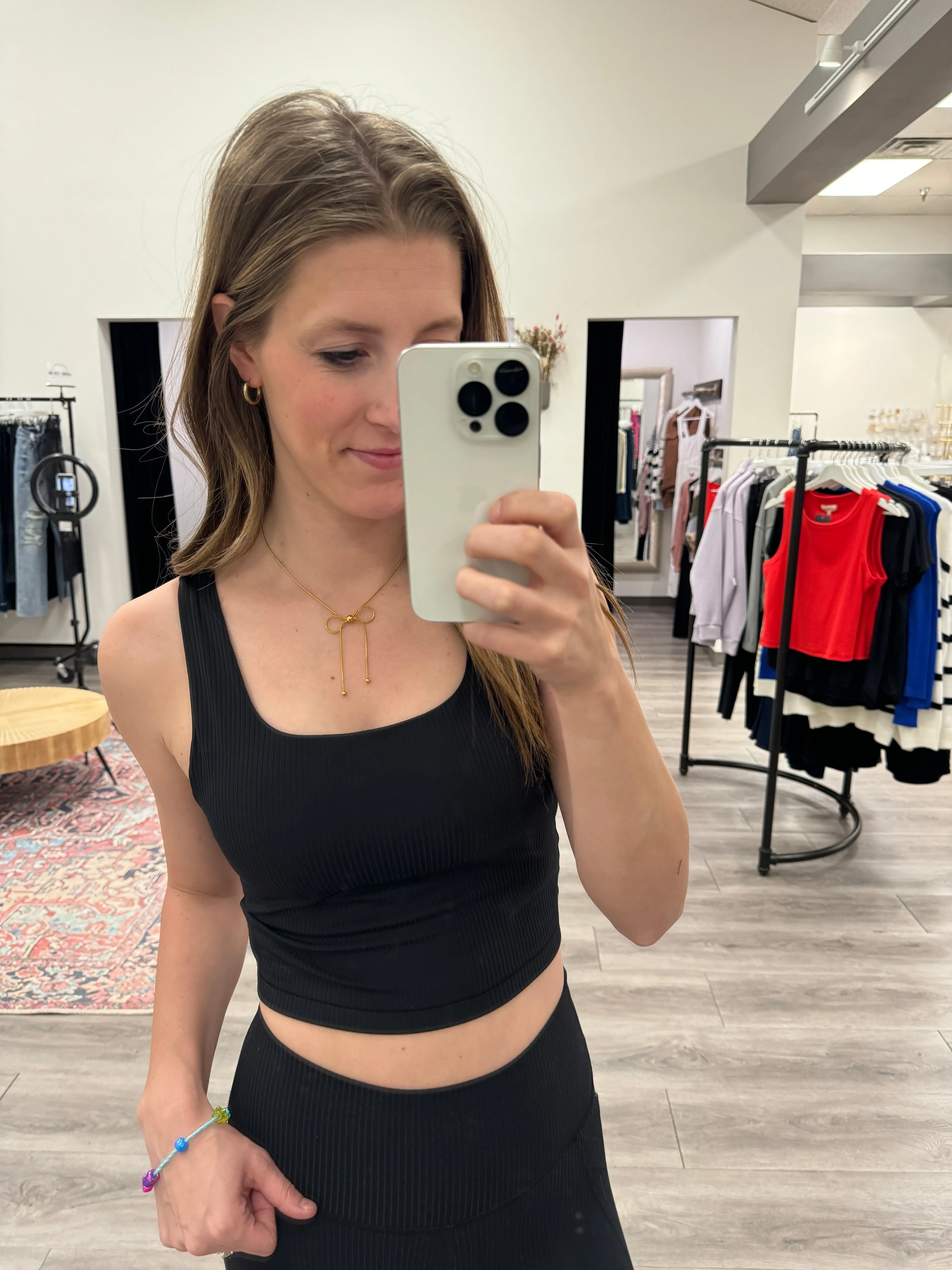 Square Neck Ribbed Racerback Sports Bra