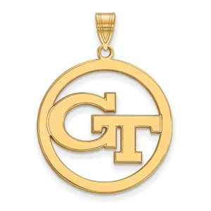 Sterling Silver Gold-plated Georgia Institute of Technology G-T Extra Large Circle Pendant