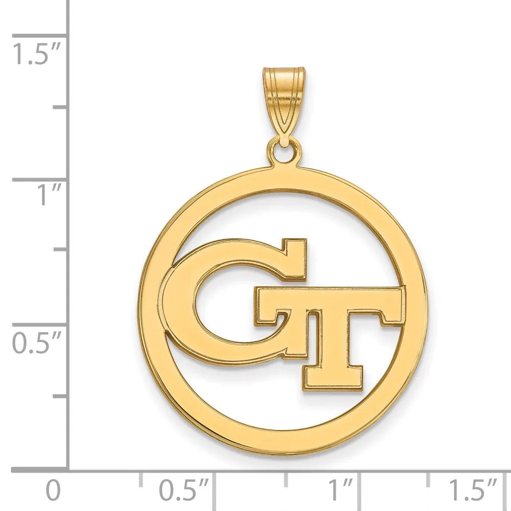 Sterling Silver Gold-plated Georgia Institute of Technology G-T Extra Large Circle Pendant