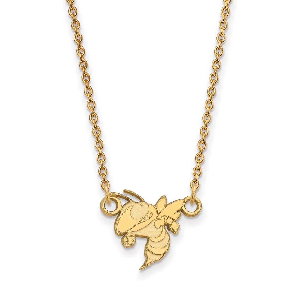 Sterling Silver Gold-plated Georgia Institute of Technology Yellow Jacket Small Pendant 18 inch Necklace