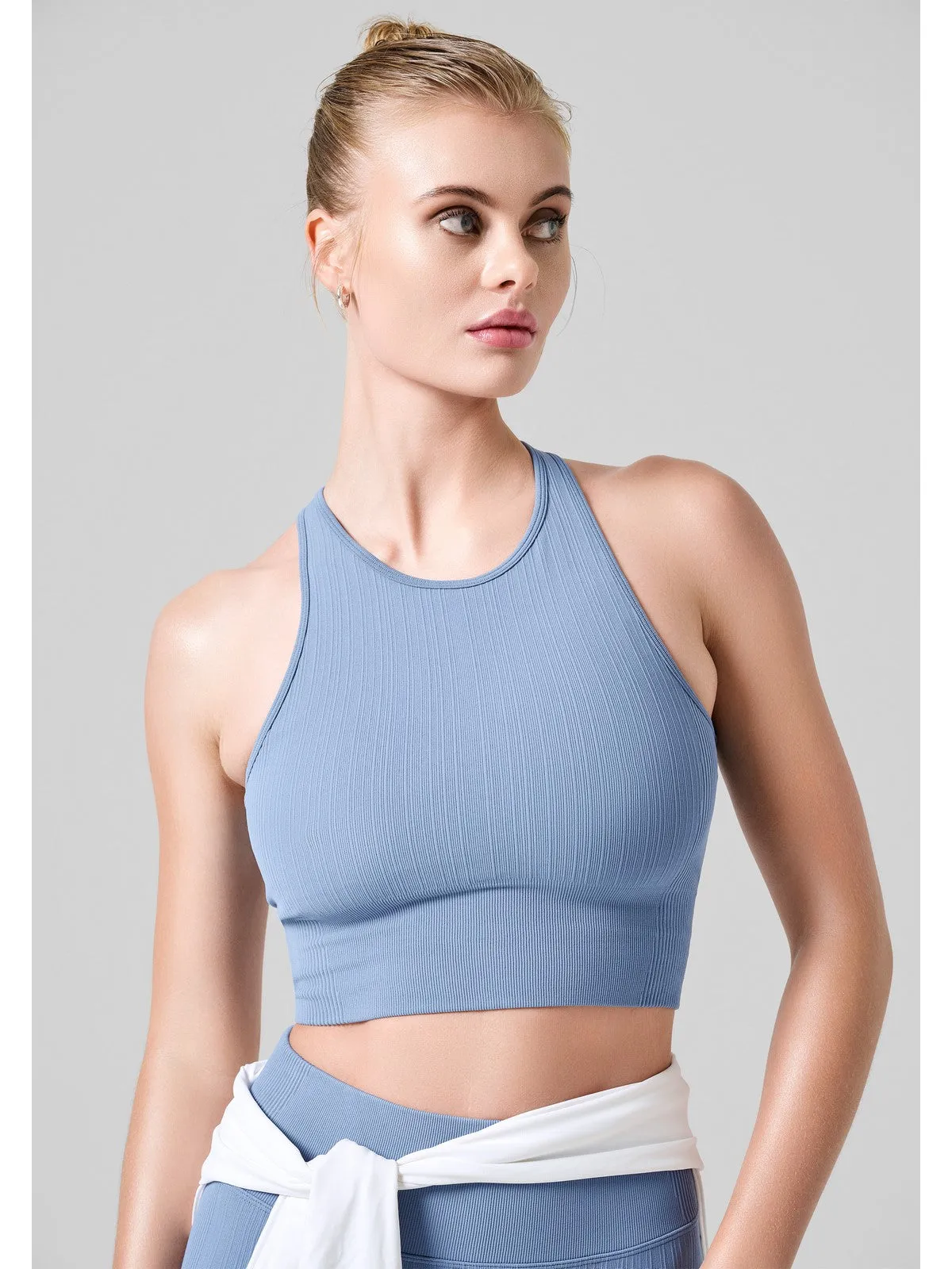 Top CASALL Multi Rib Seamless Padded Sports Top niebieski