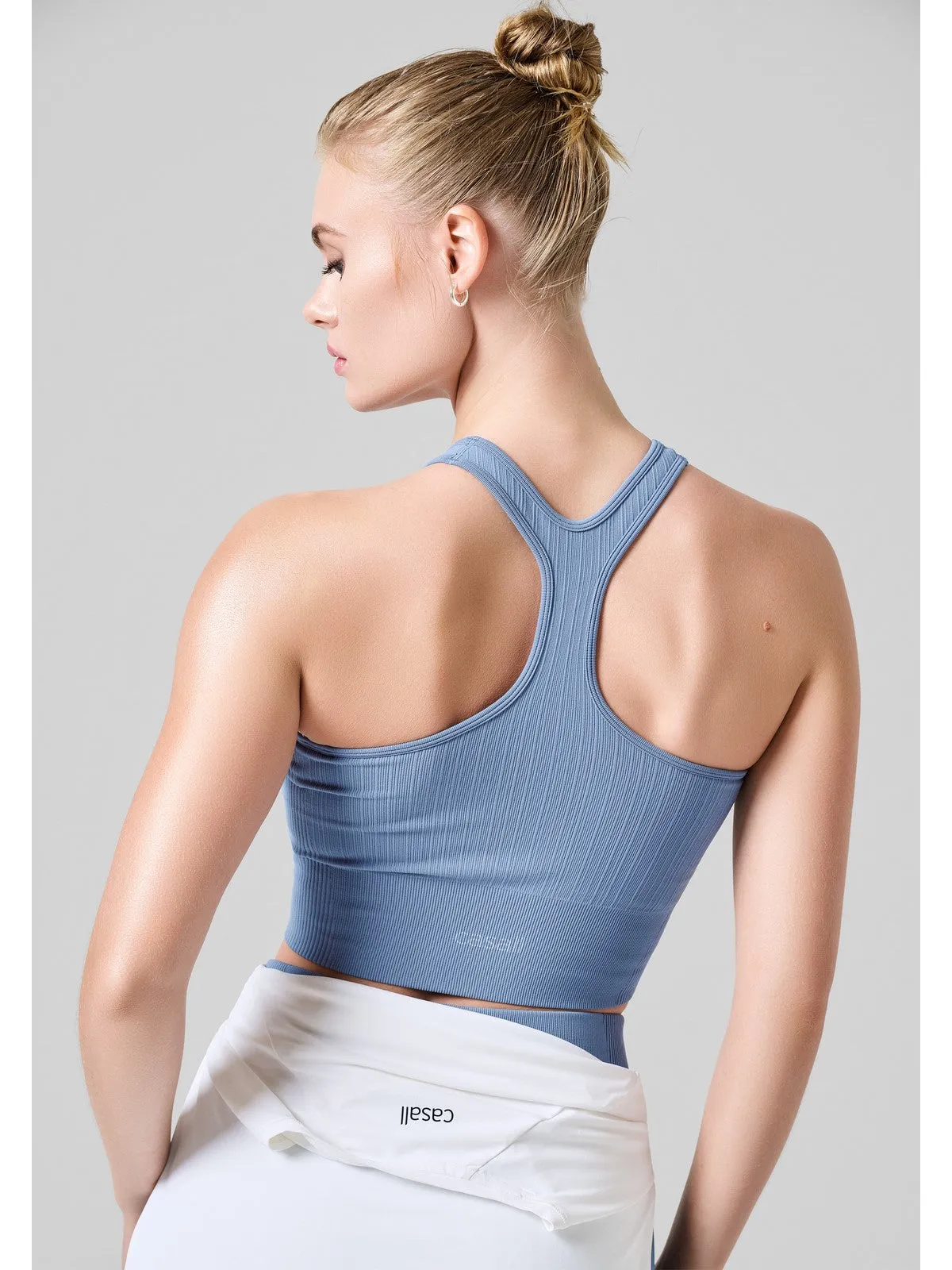 Top CASALL Multi Rib Seamless Padded Sports Top niebieski