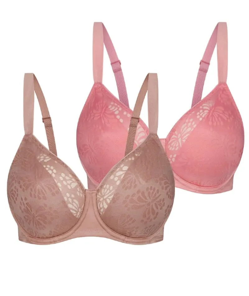 Triumph Lacy Minimizer 2 Pack Bra - Toasted Almond/Cherry Rose