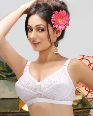 Tulip - Daisy Embroidered Bra - White