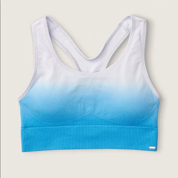 Vs Victorias Secret Pink Seamless Lined Gym Sports Bra Top Hydrangea Blue L