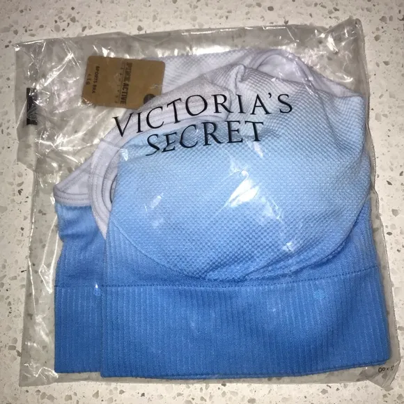 Vs Victorias Secret Pink Seamless Lined Gym Sports Bra Top Hydrangea Blue L