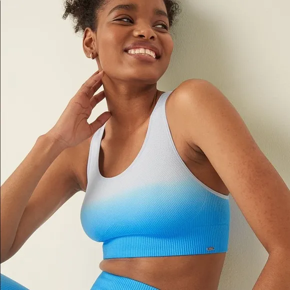Vs Victorias Secret Pink Seamless Lined Gym Sports Bra Top Hydrangea Blue L