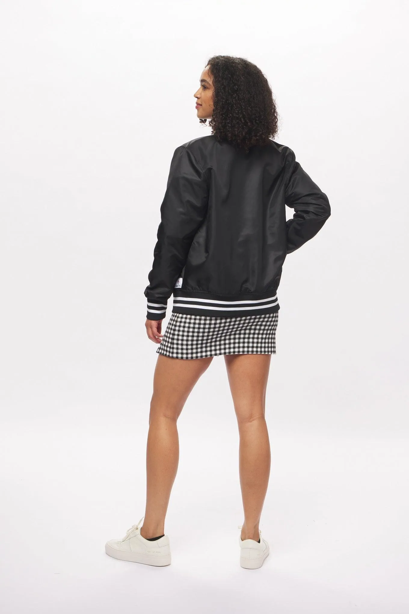 Women's - House of V - Black Varsity Chenille Patch Nylon Varsity Jacket