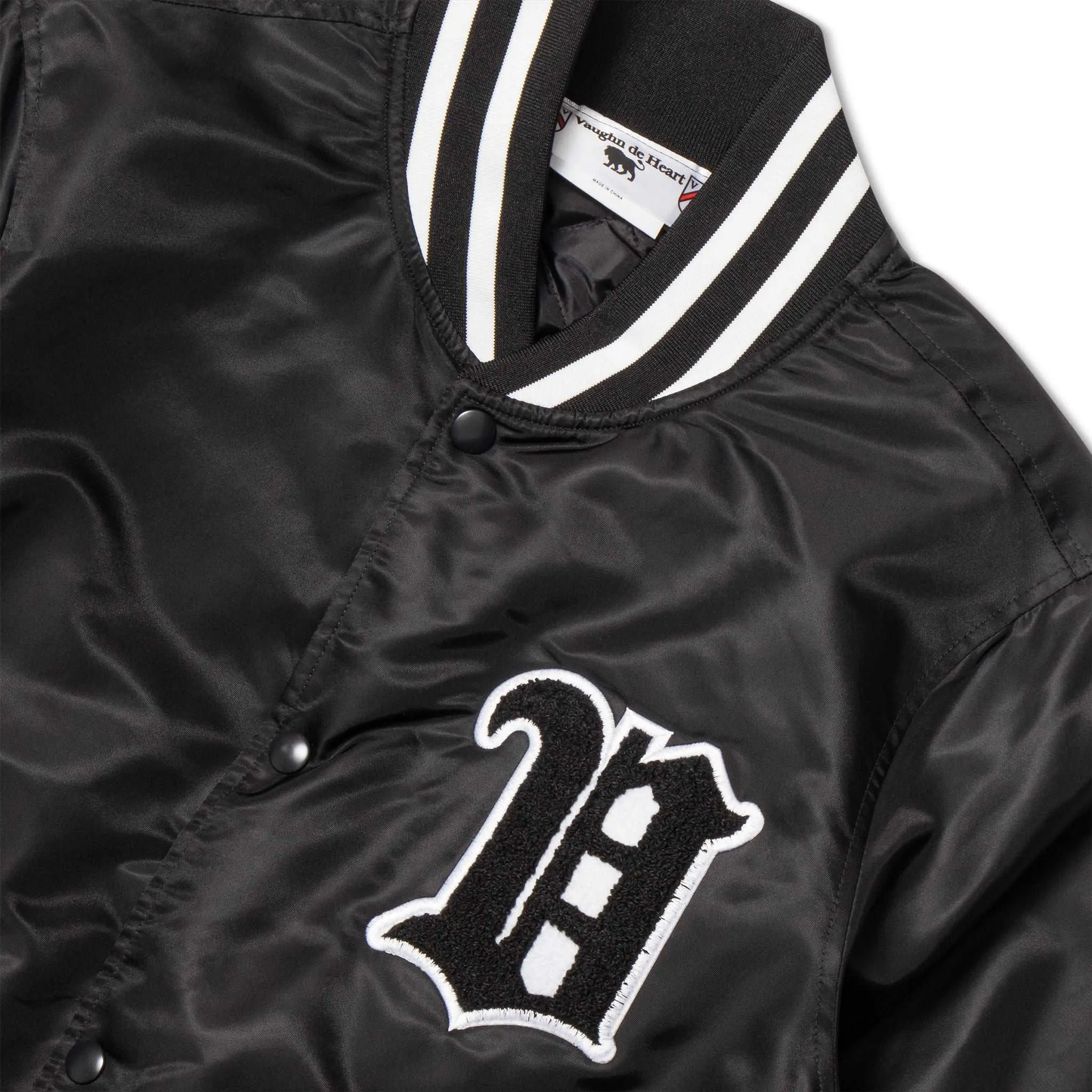 Women's - House of V - Black Varsity Chenille Patch Nylon Varsity Jacket
