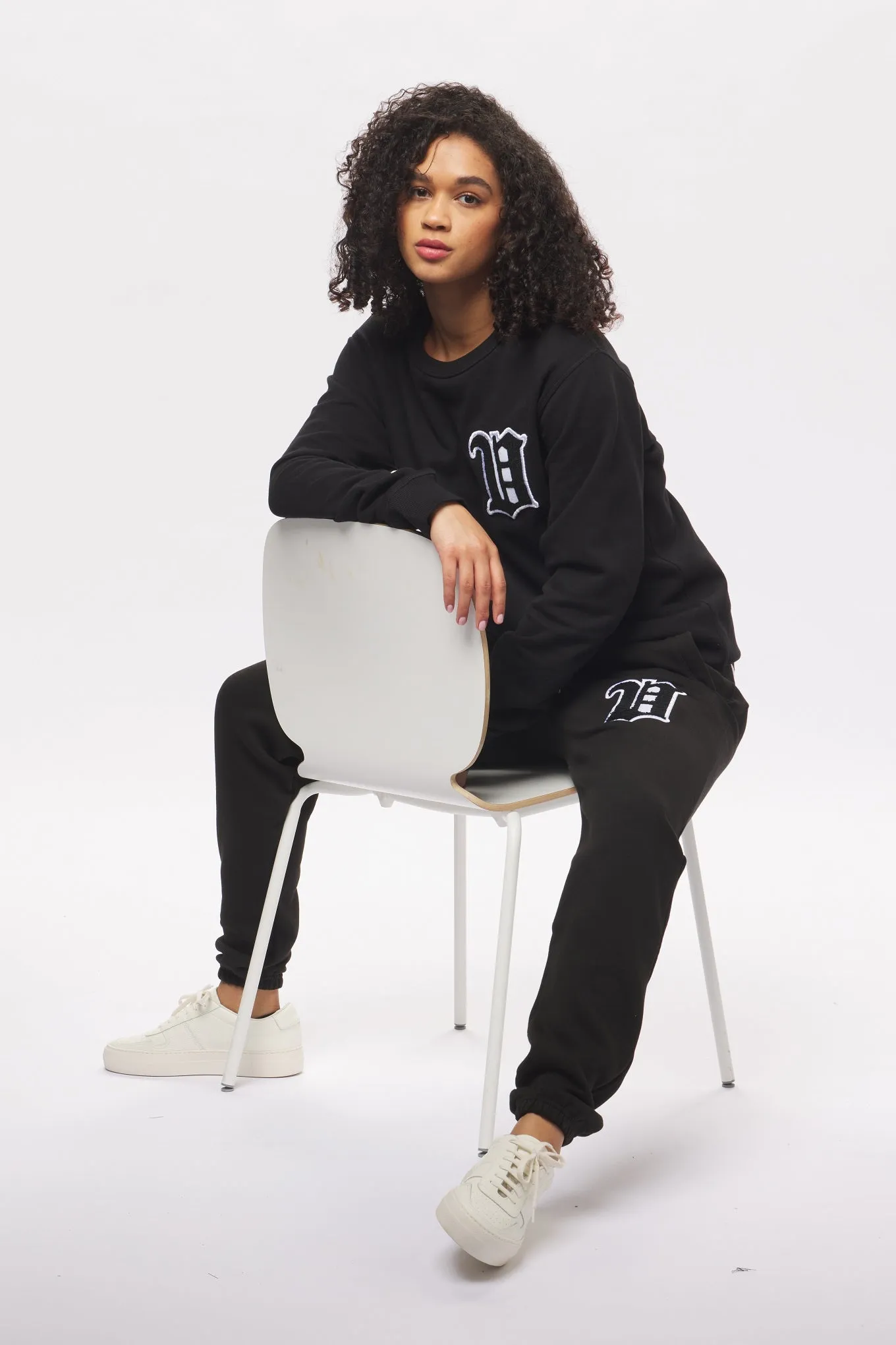 Women's - House of V - Black Varsity Chenille Patch Organic Cotton Sweatpants
