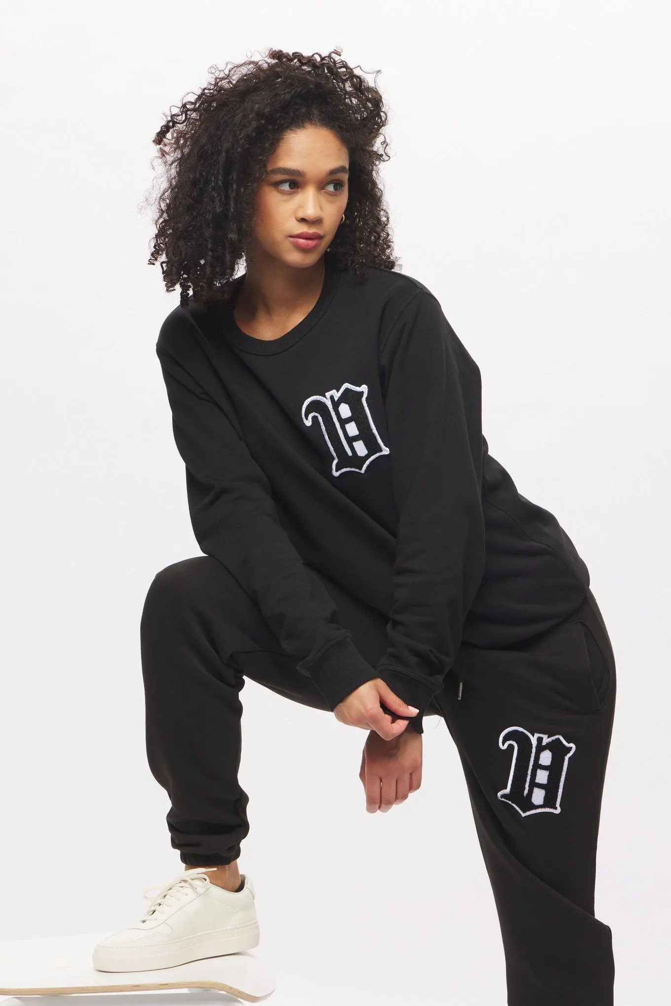 Women's - House of V - Black Varsity Chenille Patch Organic Cotton Sweatpants