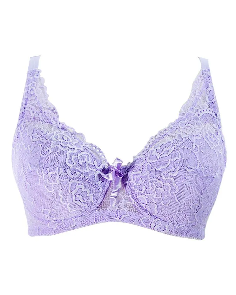 Women's Lavender Embroidered With Net Flourish Bra - Soft Padded Bra Underwired - FL37620