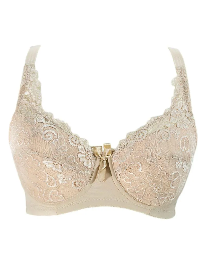 Women's Skin Embroidered With Net Flourish Bra - Soft Padded Bra Underwired - FL37651